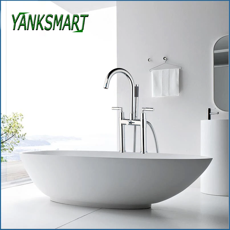 

YANKSMART Chrome Polished Bathroom Shower Faucet Stand Mounted Bathtub Faucets With Hand Sprayer Taps Set Dual Handle Mixer Tap