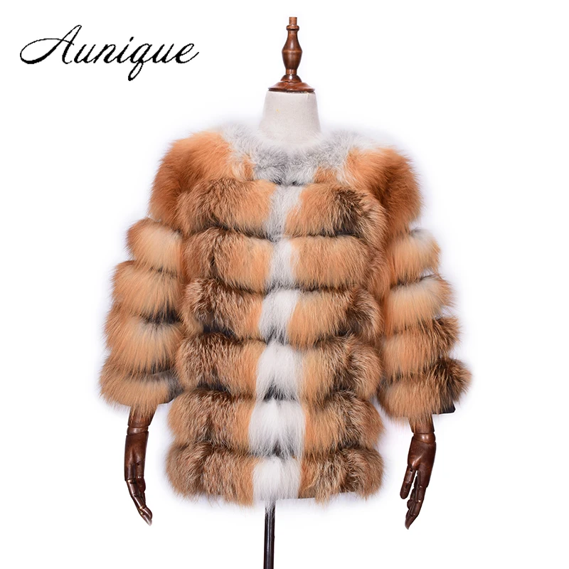 Толстые женские из натуральной кожи с натуральным лисьим мехом пальто Полный