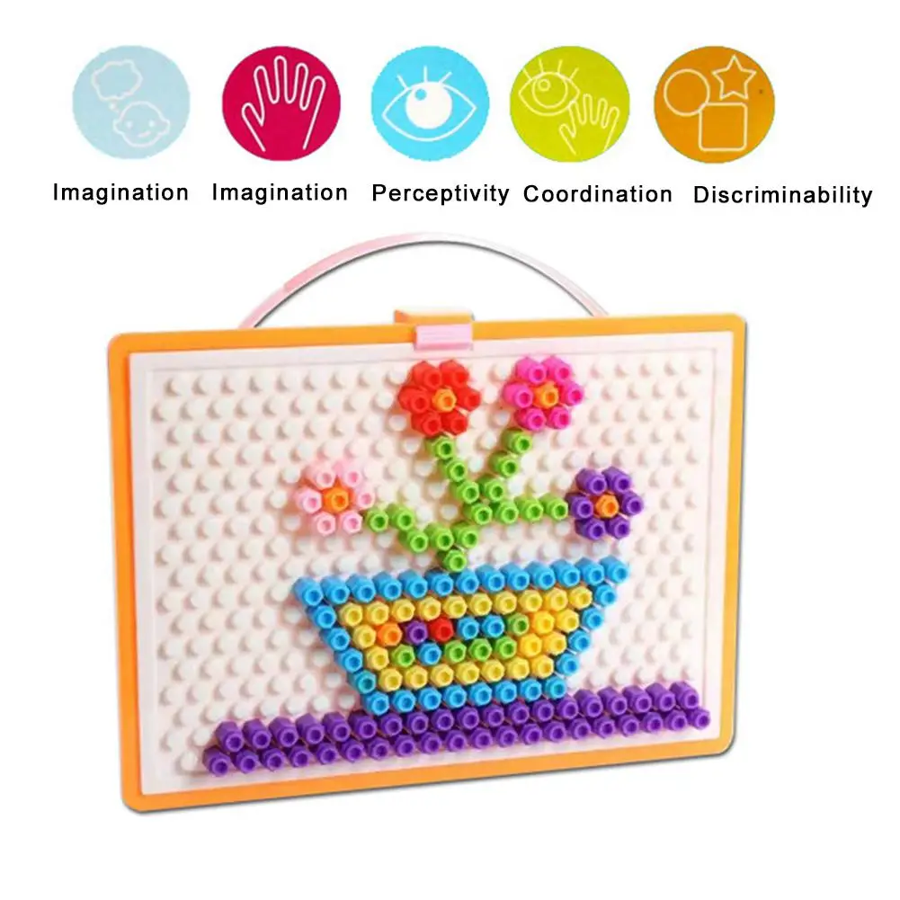 

Colorful Mushroom Nail Puzzle Kid Toy Wisdom Magic Boxed Insert Board Puzzle Toy 228 Granules Colorful Nails Children 2-7 years