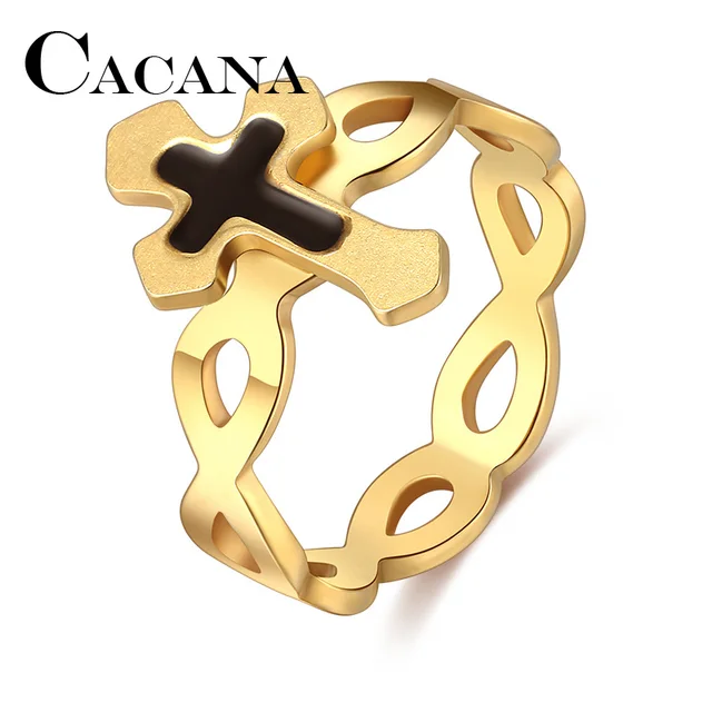 CACANA Titanium Stainless Steel Rings For Women Cross Circle Engagement Fashion CACANA Titanium Stainless Steel Rings For Women Cross Circle Engagement Fashion
