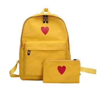 

3SETS / LOT Girls Backpack 2 Pieces Set Canvas Student Bookbag Fashion Large Capacity Minimalist Backpack Women Travel Bag