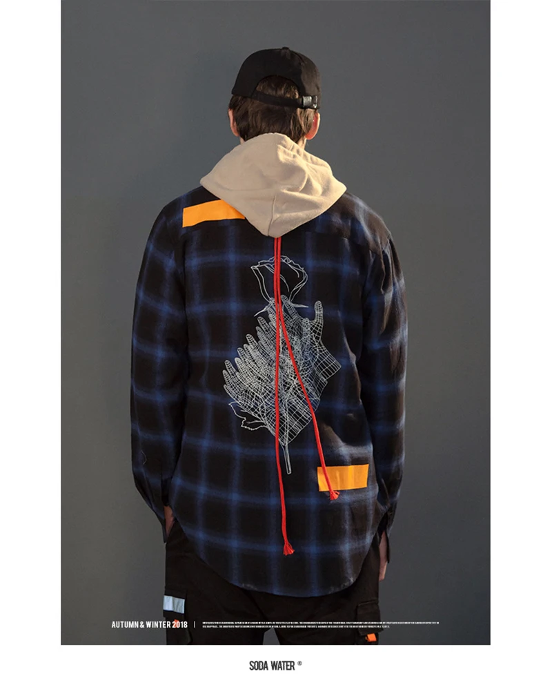 Checkered Korean Fashion Shirt Desinger Long Hip Hop  (6)