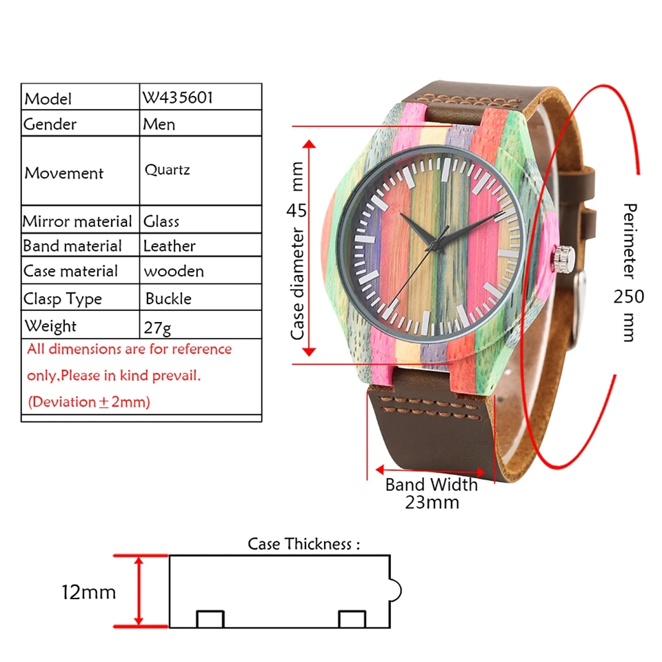 Уникальные красочные деревянные часы мужские часы нормальный Круглый циферблат Hour Clock мужской кварцевые Кожаный браслет наручные часы reloj