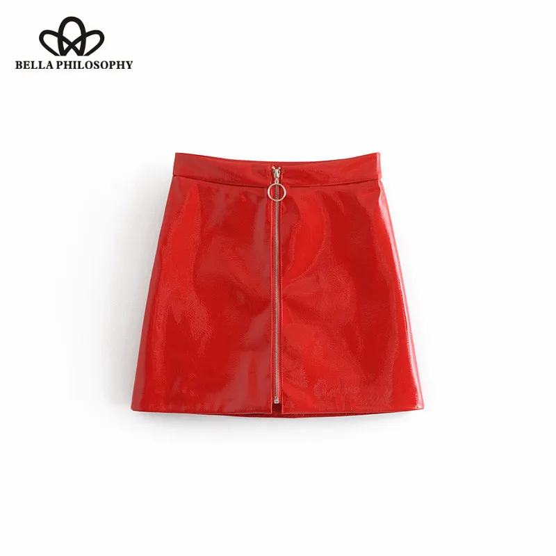 Wonder new Vintage Sexy Zipper Bright Pu Leather Mini Skirt Women 2018 Fashion A Line Streetwear Evening Party Casual Skirts