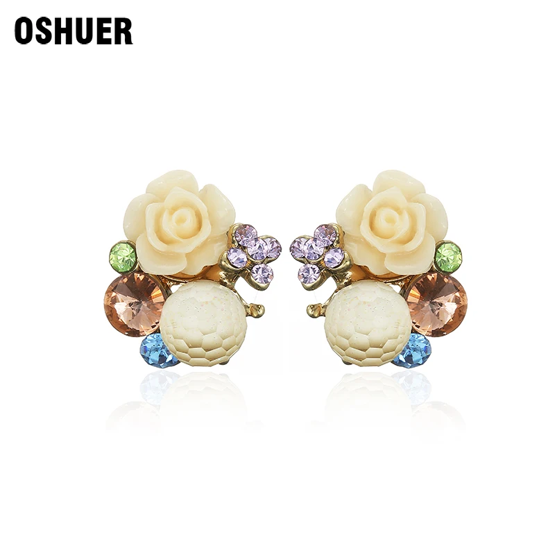 Серьги пусеты женские классические серьги золотого цвета с розой|fashion stud earrings|stud