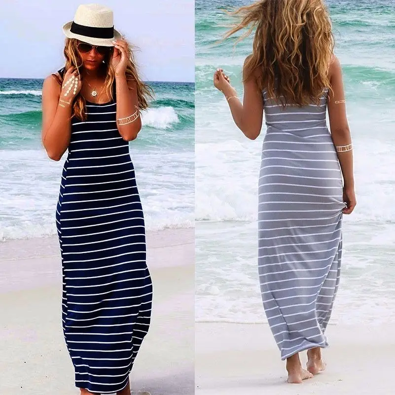 2016 Summer Style font b Women b font Striped Boho Long Maxi Sleeveless Beach Vest font