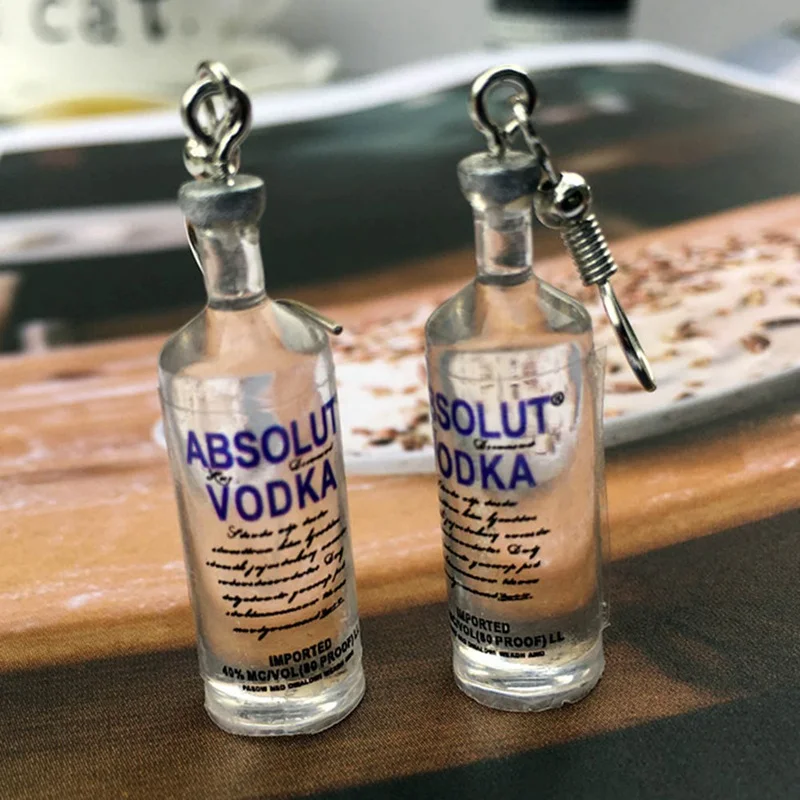 

Handmade Creative Cool Vodka Bottle Drop Earrings Funny Cartoon Transparent Drinking Bottle Dangle Earrings For Women Jewelry