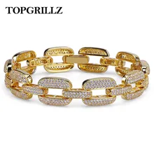TOPGRILLZ хип хоп золото/серебро Цвет Iced Out микро проложить браслет с камнями циркона медь кубинская цепь Ссылка 15 мм браслеты 20,5 см длинные