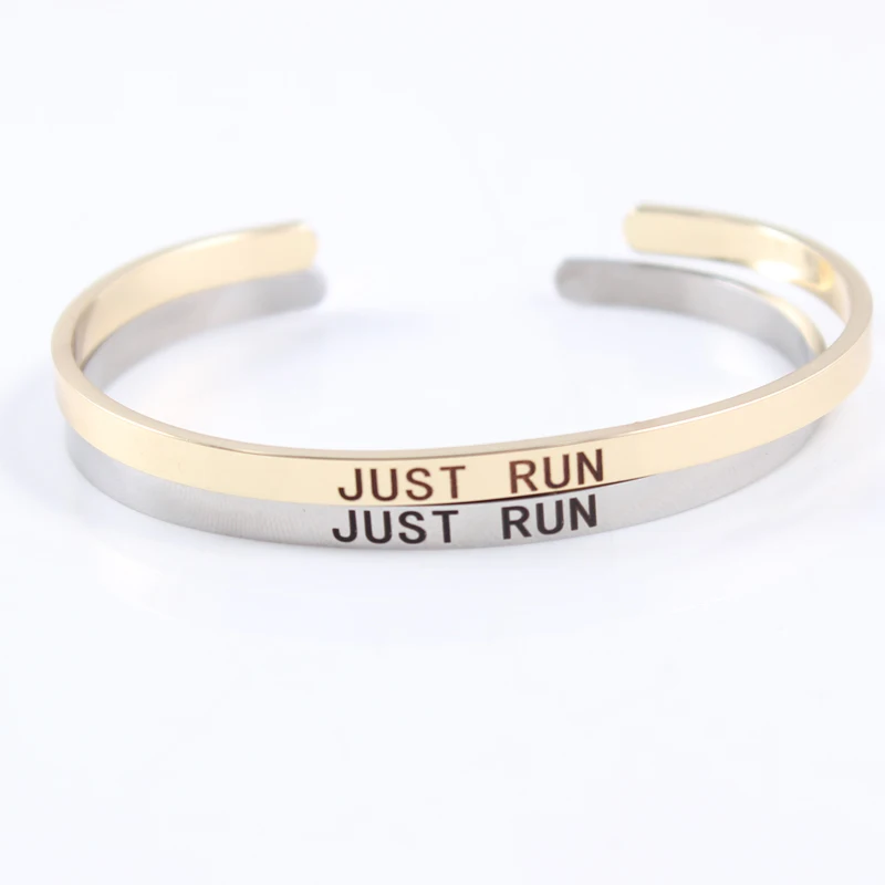 JUST RUN Stainless Steel Positive Inspirational Bracelet Engraved just-run-stainless-steel-positive-inspirational-bracelet-engraved