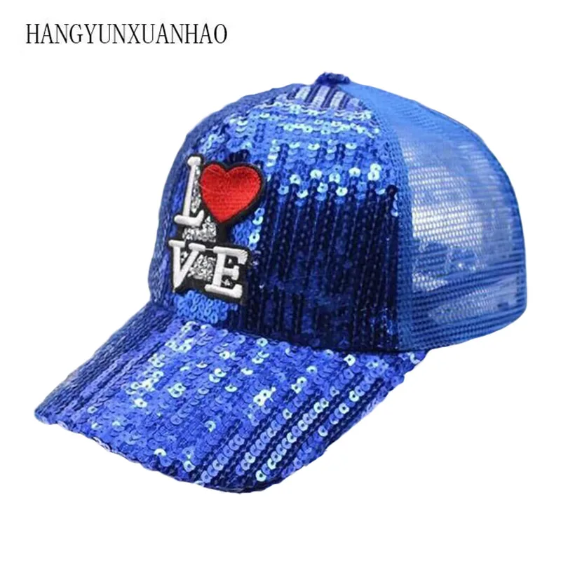 

Couple Casual Baseball Cap Sequined Sunscreen Sport Cap Fashion Leisure Sun Hat Hip Hop Blue Sports Breathable Snapback Net Cap