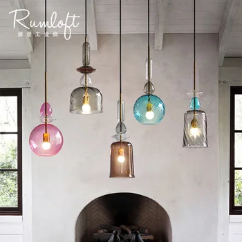 

modern Romantic industrial colorful candy Glass pendant light dining room room bar bedroom lamp hanging light