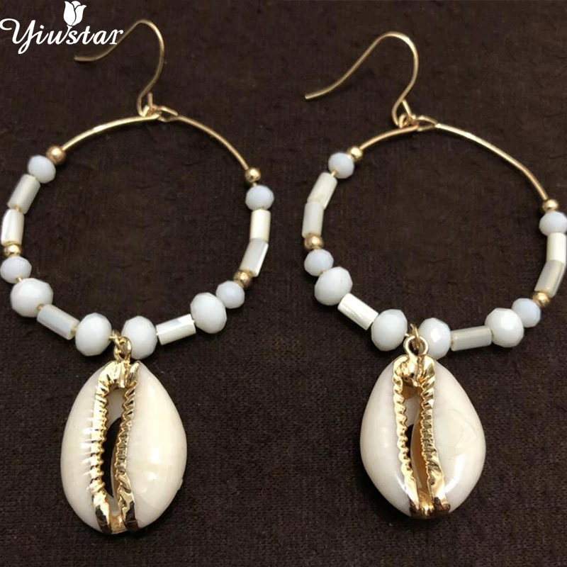 

Yiustar Women Earrings Boho Sea Shells Drop Earrings Girls Beads Big Circle Earring Elegant Fine Beach Jewelry Mother's Ear Gift