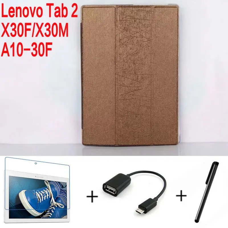 

Luxury Slim Folding Stand Cover PU Leather Case for Lenovo Tab 2 X30 X30F X30M A10-30F 10.1 inch Tablet+Screen Protector+OTG+Pen