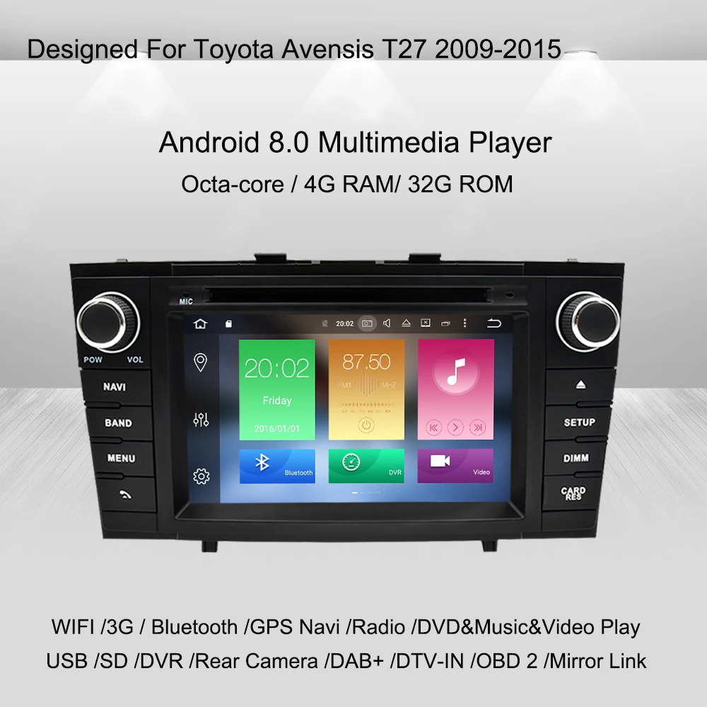 Excellent Support Apple Carplay Android 8.0 Car Radio DVD GPS Multimedia Player For Toyota Avensis T27 2009-2015 Auto Navigation Stereo 1