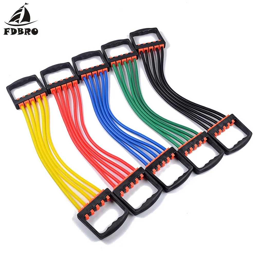 FDBRO Portable Exercise Fitness Resistance Elastic Cable Rope Tube Yoga 5 Bands Indoor sports Supply Chest Expander Puller