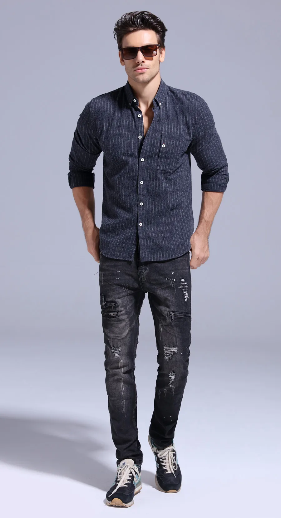 GustOmerD, осенне-зимняя рубашка для мужчин, брендовая, качественная, чистый хлопок, в полоску, с длинным рукавом, мужские рубашки, одноцветная, облегающая, Повседневная рубашка для мужчин