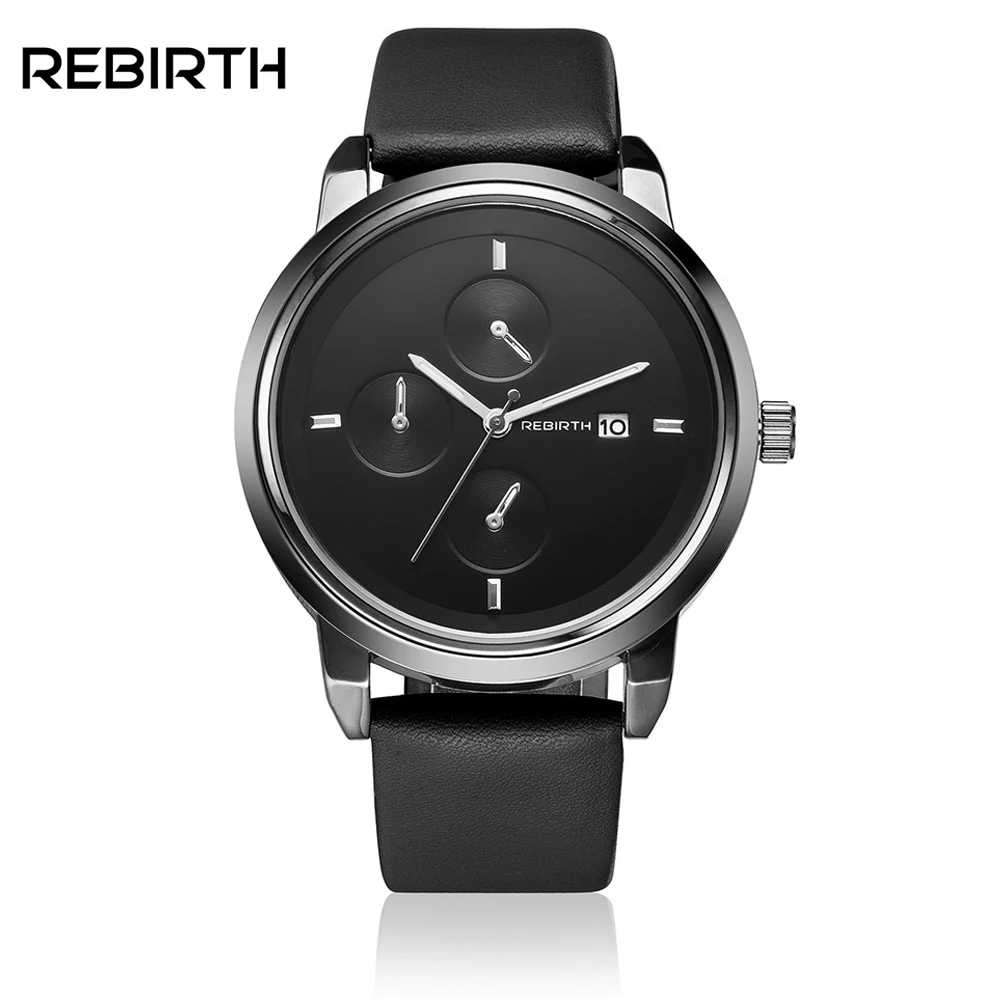 

2017 REBIRTH Quartz Watch Men Calendar Watches Luxury Leather Men's Watch Waterproof Male Student WristWatch Relogio Masculion