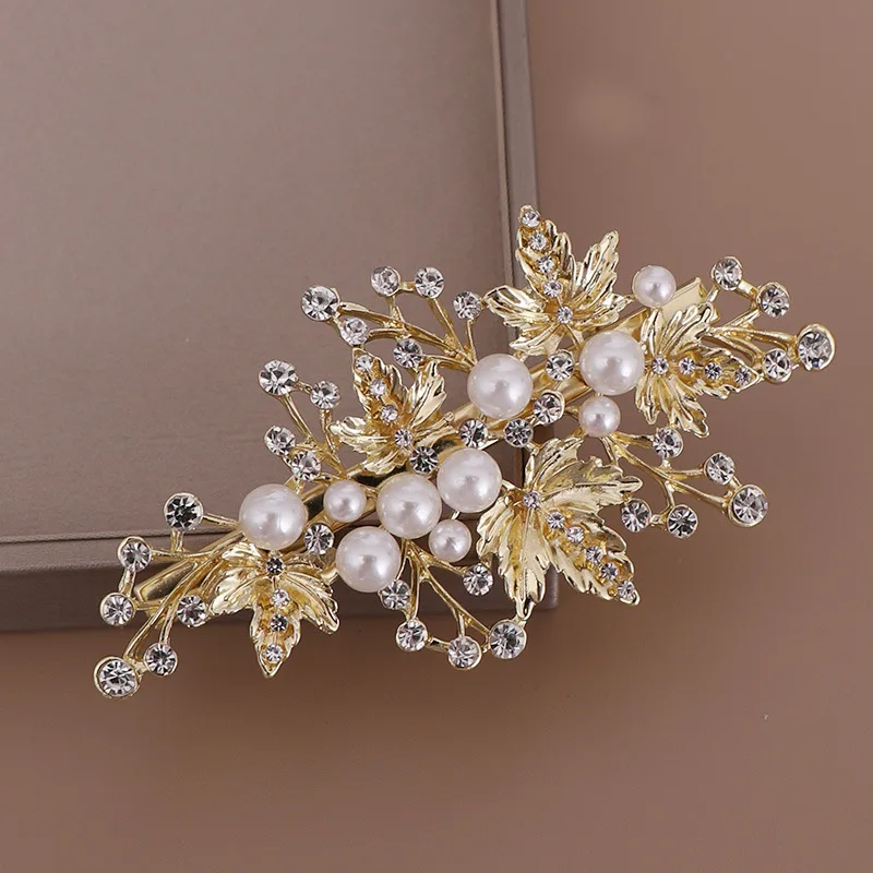 

Rhinestone Pearls Beautiful Hairpin Bridal Headdress Wedding Accessories Glod Leaf Bridal Hair Clips 2019 Women Accessories