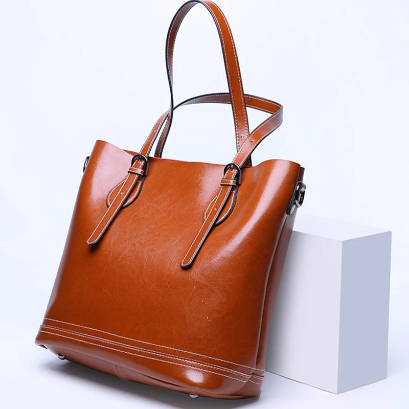 

cow leather handbag High-grade oil wax genuine leather bolsa feminina brand women 2019 New shoulder bag free shipping