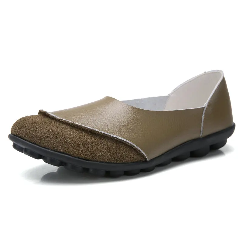 OZERSK/Женская обувь на плоской подошве из натуральной кожи и замши; высококачественные лоферы с круглым носком; модная повседневная обувь; женская обувь; Размеры 35-44 - Цвет: Khaki
