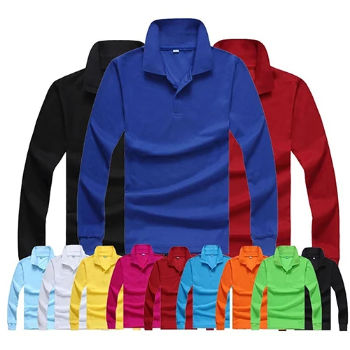 

Men's Casual Solid Color Turn-Down Collar Long Sleeve Polo Shirt Pullover Top