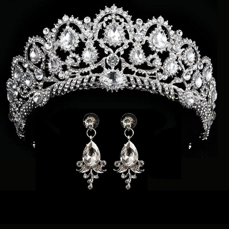 wedding crown queen bridal Tiaras bride crown with earrings headband Wedding Accessories diadem mariage hair jewelry ornaments