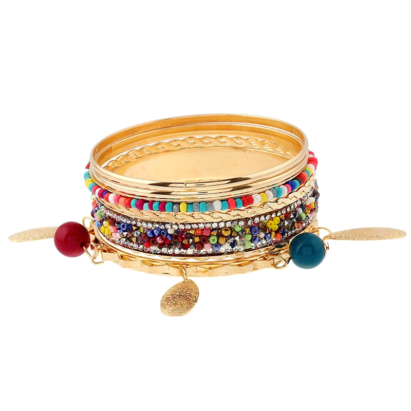 

Newest Arrival Multilayer Charm Bracelets Cuff Bangles Set Colorful Beads Ethnic Bracelet Bangle Set For Women Jewelry