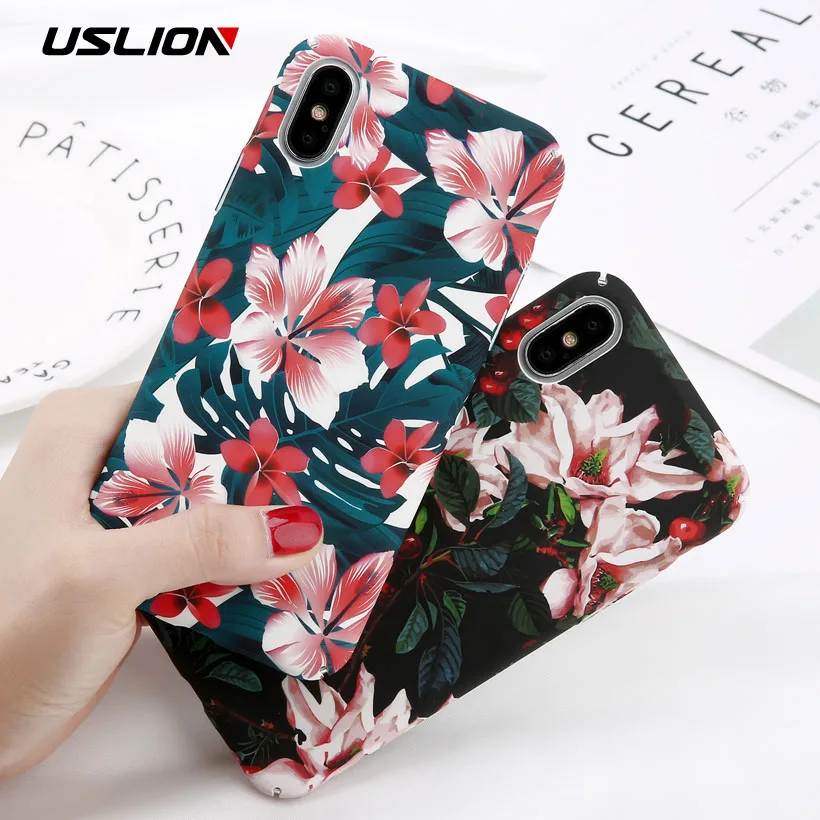 

USLION Phone Case For iPhone X XS Max Camellia Cherry Flower Marble Pineapple Hard PC Cover For iPhone XR 8 7 6 6s Plus Cases