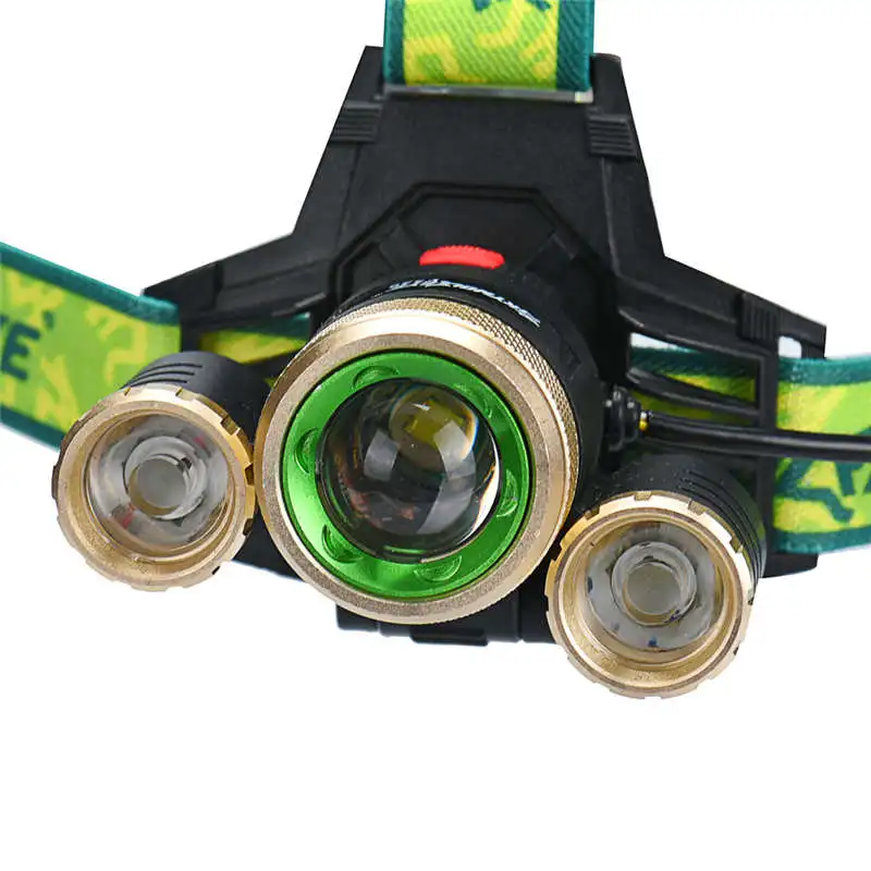 ZOOM 15000Lm Headlamp XM-L 3 x T6 LED Headlight 18650 Light Charger Battery flashlights headlamps lanterna led t6 #4S4 (8)