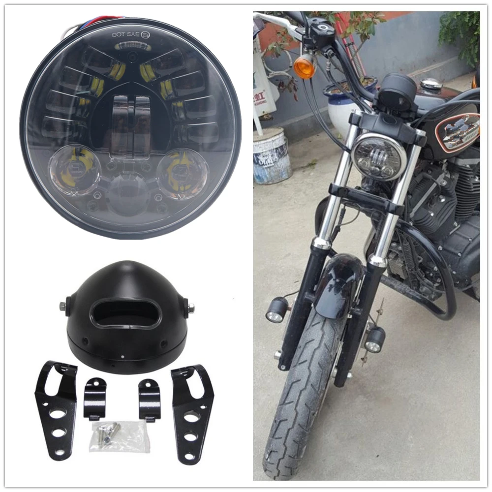 

Round 5.75 LED Headlights White DRL Amber Turn Signal 5 3/4" Headlamp Housing Bracket for Suziki Metric bikes Motorbikes