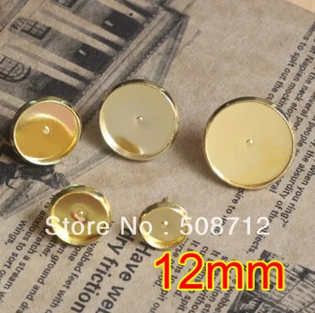 

Free shipping!!! EP087 500sets 12mm Gold Plated Stud Earring Blanks Base Tray Bezel Cameo Setting Post Bullet Stopper Back