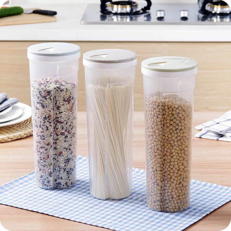 

New Kitchen Noodle Box Grain Storage Container Rice Box Cereal Bean Container Sealed Spaghetti Tank Crisper With Measuring Hole