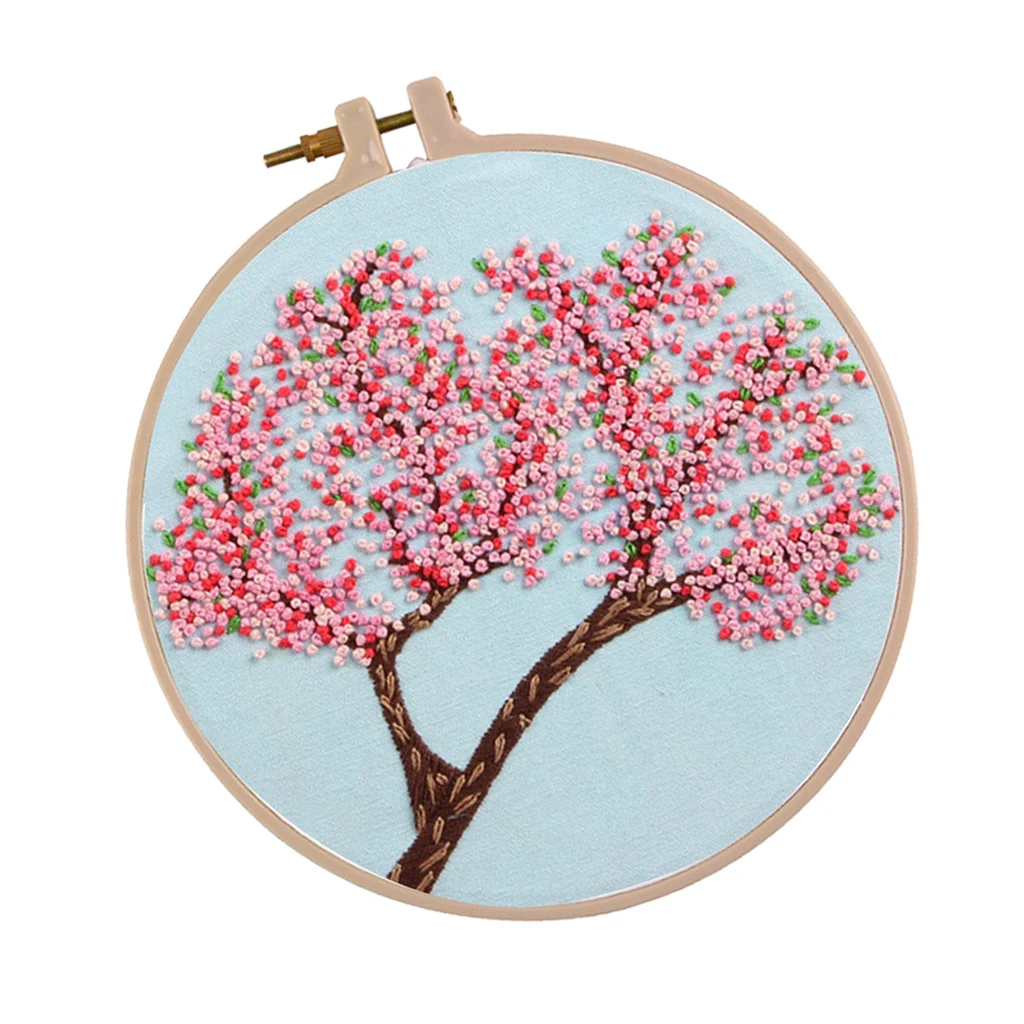 DIY Ribbon Tree Pattern Embroidery Cross Stitch Set Needlework Kits Sewing Decor
