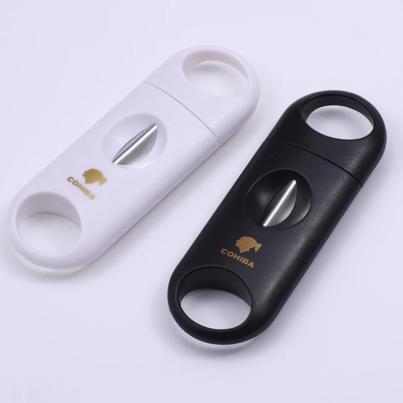 

COHIBA Portale Gadgets Black Plastic Handle Stainless Steel Sharp V Blade Cigar Cutter