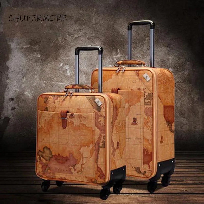 Retro Map PU Leather Rolling Luggage Spinner Men Business Suitcase Wheels 16 inch Women Cabin Password Travel Bags Trelloy Retro Map PU Leather Rolling Luggage Spinner Men Business Suitcase Wheels 16 inch Women Cabin Password Travel Bags Trelloy