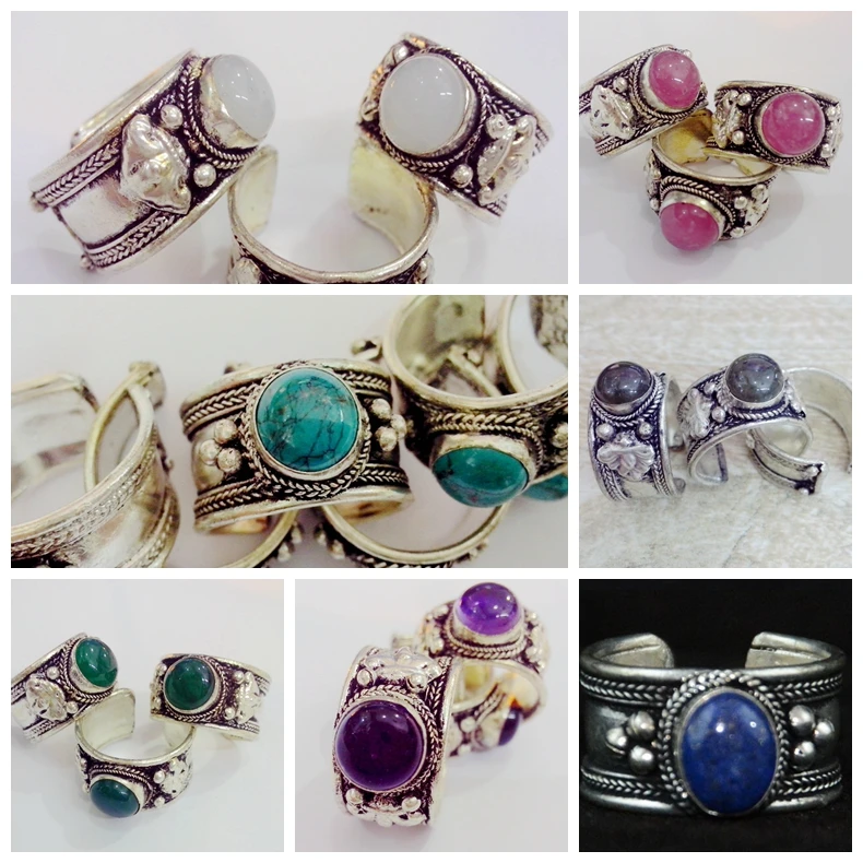 

1 Piece Random shipments,Fashion Tibet Silver Lace Nepal Ring Moonstone Crystal Ring Adjustable Unisex charm Random delivery