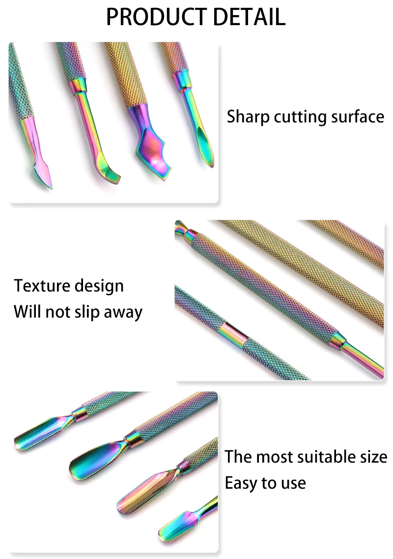 Professional Double Head Rainbow Stainless Steel Cuticle Pushers Nipper Clipper Dead Skin Removal Stainless Steel for Nail Art