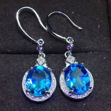 Серьги-капли с топазом,, натуральный настоящий голубой топаз, Стерлинговое Серебро 925 пробы, 2,5 карат* 2 шт, драгоценный камень, ювелирные украшения# J19010903