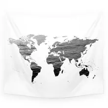 Карта мира-Текстура океана-черно-белый настенный гобелен маленький