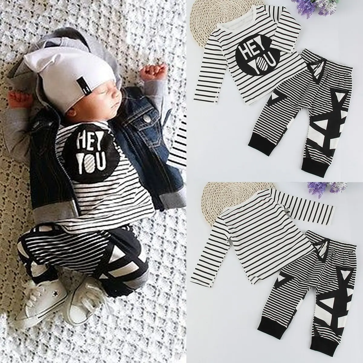 Комплект одежды из 2 предметов для новорожденных мальчиков и девочек, футболка+ длинные штаны