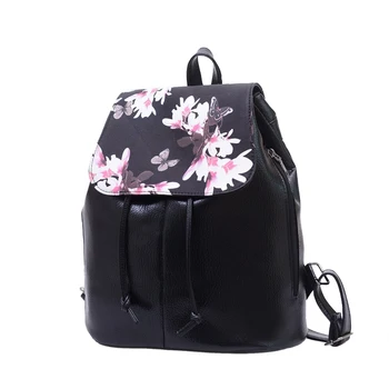 

Women Backpack Leather Mochila Women Floral Black School Bags Printing Backpacks For Casual Girls Drawstring Backpack Female