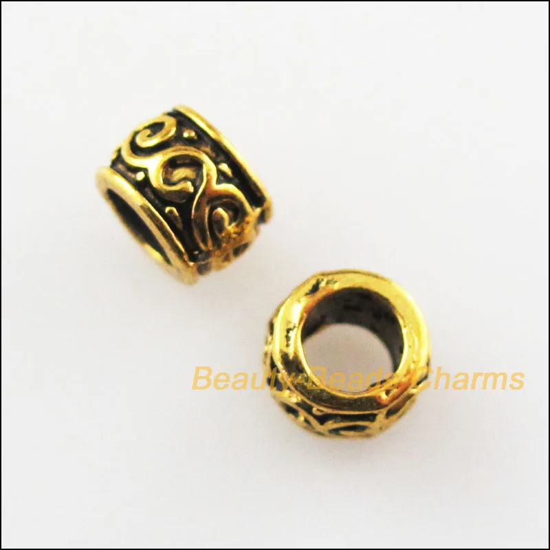 

New 50Pcs Antiqued Gold Tone Round Flower Tube Spacer Beads Charms 5mm
