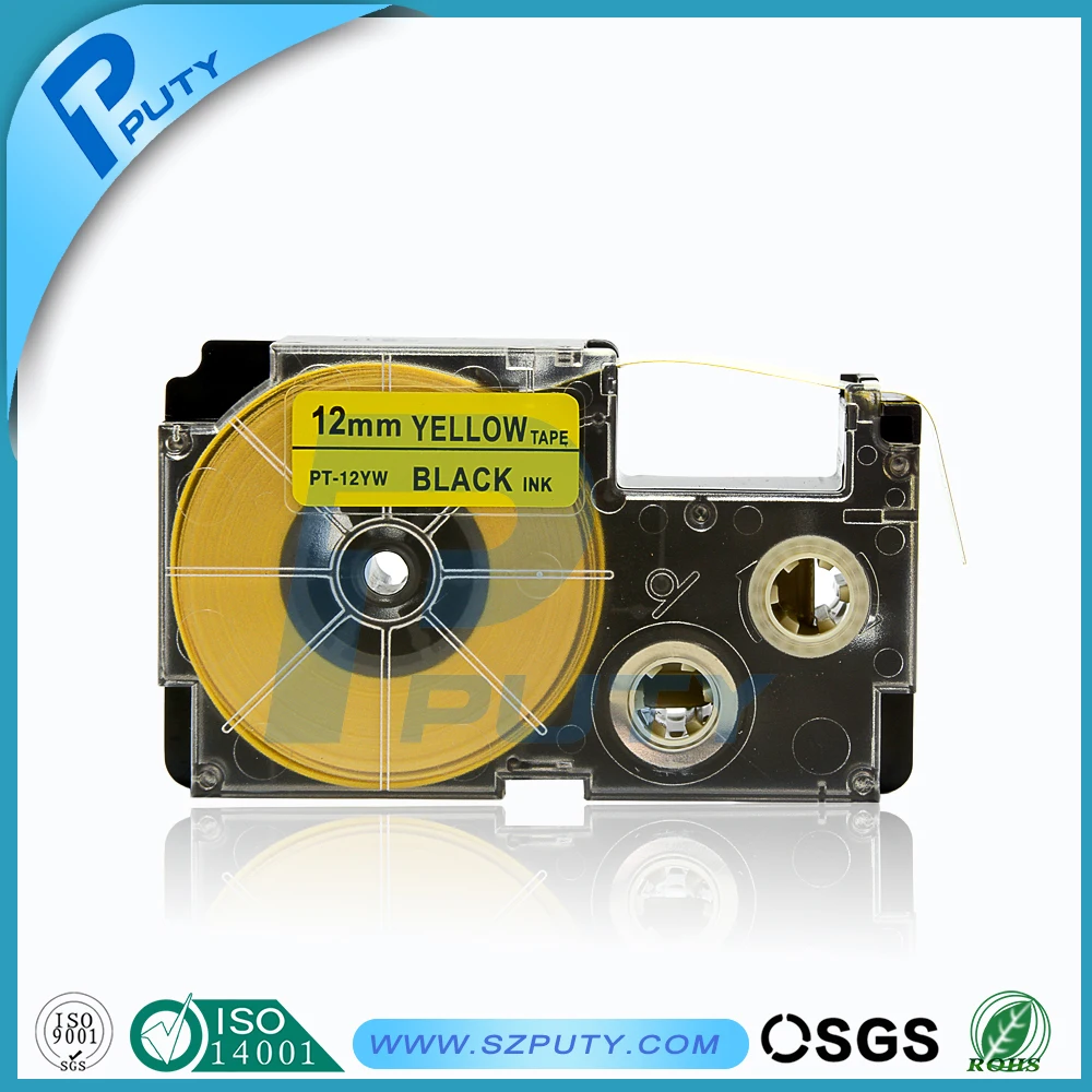 Casio label printer tape 12mm XR 12YW Black on Yellow compatible for EZ