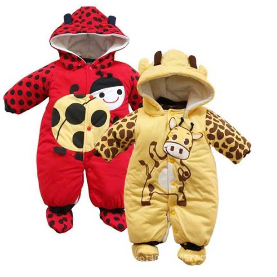 Hot Selling cartoon animal style cotton-padded baby romper infant warm cow and beetle suit kid clothing free Shipping