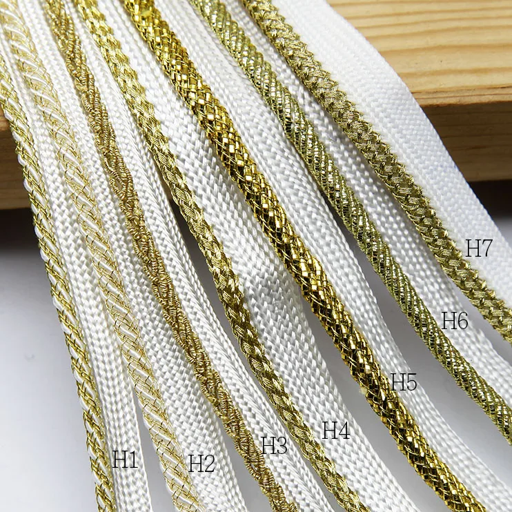 

10 yards/lot White multi-style with gold wire braided ribbon rope gold edging flange trim accessories DN487
