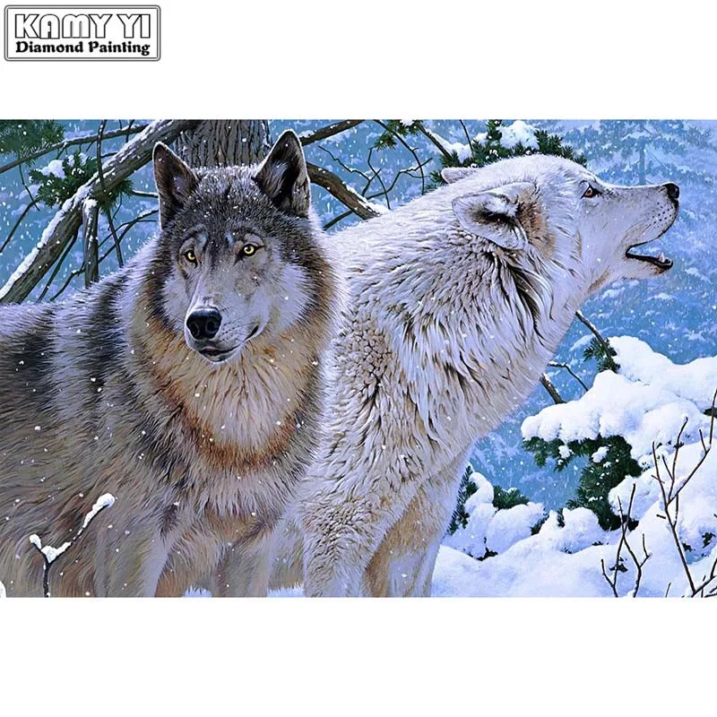 Полная квадратная Алмазная мозаика "Волки" Снежный пейзаж полная круглая Алмазная вышивка собака 5D Сделай Сам Алмазная картина вышивка крестиком два волка - Цвет: Бургундия