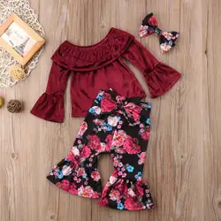 Комплекты одежды для новорожденных девочек модная одежда с цветочным рисунком для маленьких девочек, комплект из 3 предметов топы, штаны