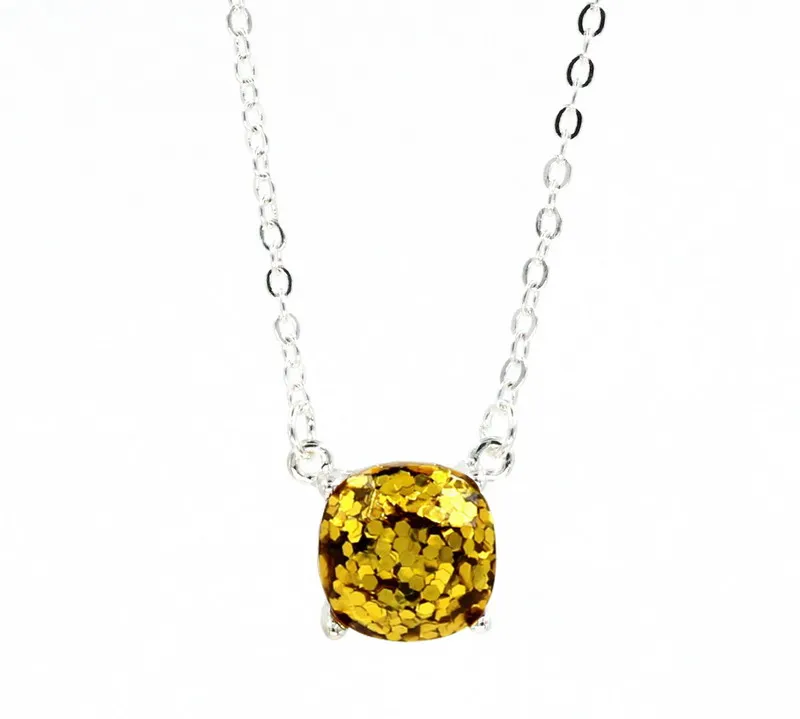 Посеребренные 14 блестящих цветов колье в квадратные точки ожерелье Маленький милый блестящий цвет кулон ожерелье для женщин - Окраска металла: NO 11
