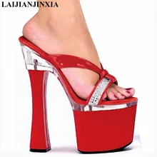 LAIJIANJINXIA/шлепанцы со стразами на ультравысоком каблуке 18 см; женская обувь с открытым носком; Танцевальная обувь принцессы на высоком каблуке 7 дюймов