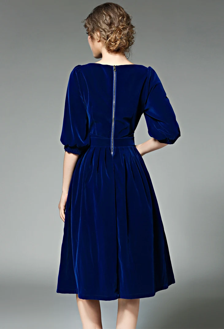 Новое весеннее женское платье до середины икры с рукавом три четверти, модные бархатные вечерние платья для женщин